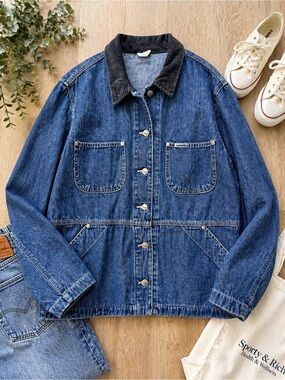 Lee Vintage Denim Chore Jacket Corduroy Collar Workwear Utility 90s Blue M C62